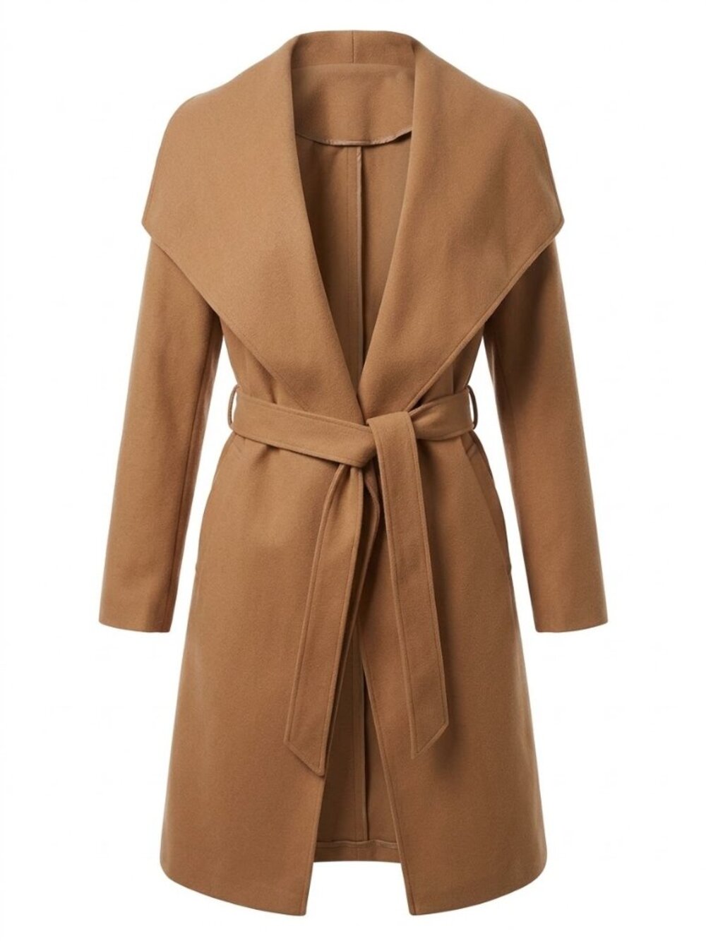Camel Brown Belted Waterfall Coat, Simplee Size L - Picture 8 of 8